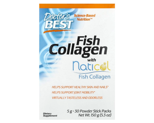 Колаген риб'ячий, Fish Collagen with Naticol, Doctor's Best, з Naticol, 5 г, 30 стиків (150 г)