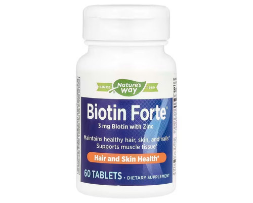Біотин форте з цинком, Biotin Forte® with Zinc, Nature's Way, 3 мг, 60 таблеток