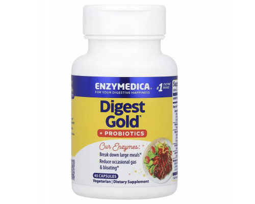 Ферменти і пробіотики, Digest Gold + Probiotics, Enzymedica, 45 капсул