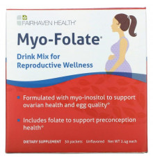 Міо-інозитол для фертильності, Myo-Folate, Fairhaven Health, питна суміш для репродуктивного здоров'я, без ароматизаторів, 30 пакетів по 2.4 г