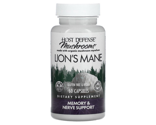Їжовик гребінчастий, Lion's Mane, Fungi Perfecti, Host Defense, підтримка пам'яті та нервів, 1 г, 60 вегетаріанських капсул