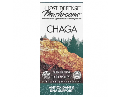 Чага, Chaga, Host Defense, Mushrooms™, антиоксидант та підтримка ДНК, 60 капсул