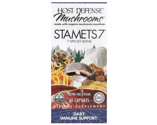 Підтримка імунітету, Immune Support STAMETS 7, Host Defense, щоденна, суміш із 7 видів грибів, 60 вегетаріанських капсул