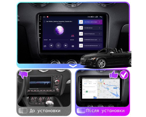 Штатная магнитола Lesko для Audi TTS II (8J) 2007-2010 экран 9" 2/32Gb CarPlay 4G Wi-Fi GPS Prime