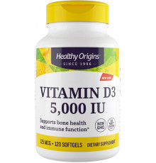 Вітамін D3, Vitamin D3, Healthy Origins, 125 мкг (5000 МО), 120 гелевих капсул