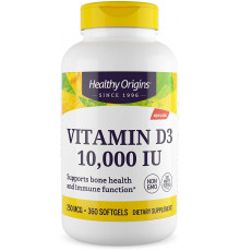 Вітамін D3, Vitamin D3, Healthy Origins, 10 000 МО, 360 гелевих капсул