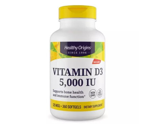 Вітамін D3 в олії МСТ, Vitamin D3 in MCT Oil, Healthy Origins, 5000 МО, 360 гелевих капсул