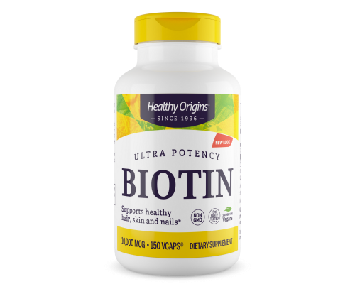 Біотин, Biotin, Healthy Origins, надвисока концентрація, 10,000 мкг, 150 веганських капсул
