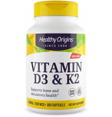 Вітамін D3 і К2, Vitamin D3 + K2, Healthy Origins, 180 гелевих капсул