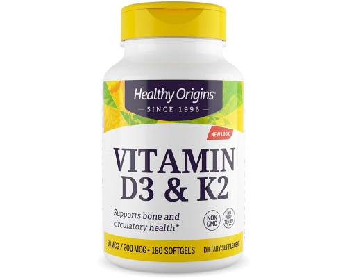 Вітамін D3 і К2, Vitamin D3 + K2, Healthy Origins, 180 гелевих капсул