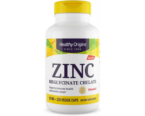 Цинк бісгліцинат, Zinc, Healthy Origins, 50 мг, 120 вегетаріанських капсул