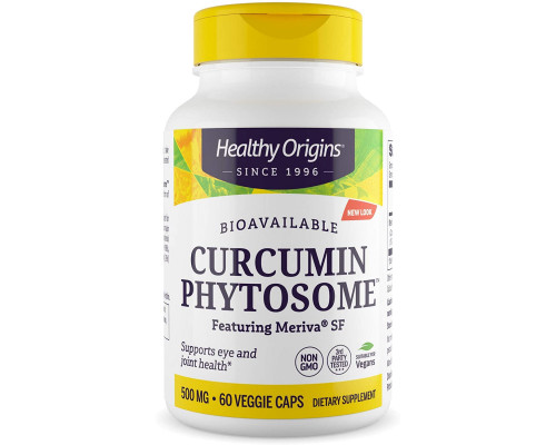 Куркумін, Curcumin Phytosome, Healthy Origins, фітосоми куркуміну за участю Meriva SF, 500 мг, 60 вегетаріанських капсул