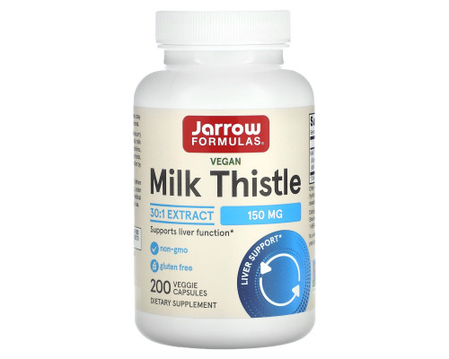 Розторопша (Milk Thistle), Jarrow Formulas, стандартизована, 150 мг, 200 вегетаріанських капсул