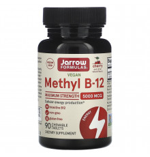 Вітамін B-12 метилкобаламін, Methyl B-12, Jarrow Formulas, смак вишні, 5000 мкг, 90 жувальних таблеток