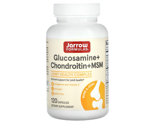 Глюкозамін Хондроітин і Метилсульфонілметан, Glucosamine + Chondroitin + MSM, Jarrow Formulas, 120 кап.