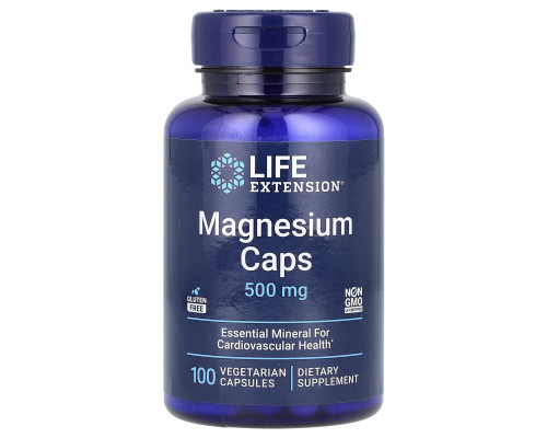 Магній, Magnesium Caps, Life Extension, здоров'я серцево-судинної системи, 500 мг, 100 вегетаріанських капсул