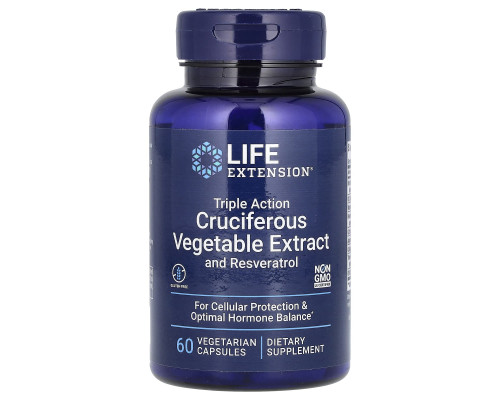 Екстракт хрестоцвітих овочів з ресвератролом, Triple Action Cruciferous Vegetable Extract with Resveratrol, Life Extension, 60 капсул