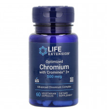 Хром, Optimized Chromium with Crominex 3+, Life Extension, оптимізований, 500 мкг, 60 вегетаріанських капсул