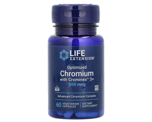 Хром, Optimized Chromium with Crominex 3+, Life Extension, оптимізований, 500 мкг, 60 вегетаріанських капсул