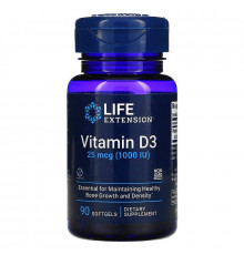 Вітамін D-3, Vitamin D3, Life Extension, 1000 МО, 90 гелевих капсул