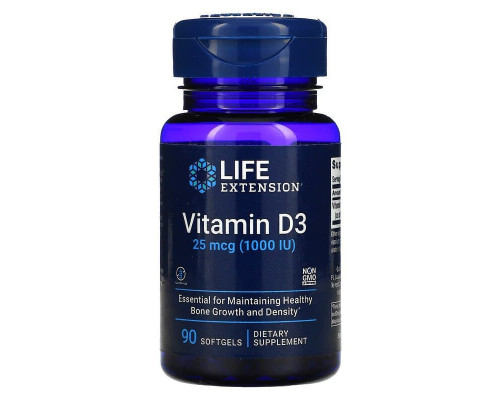 Вітамін D-3, Vitamin D3, Life Extension, 1000 МО, 90 гелевих капсул
