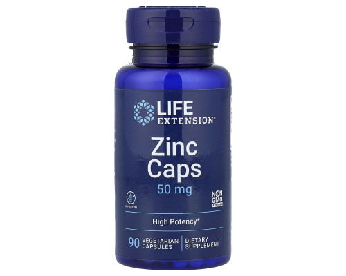 Цинку цитрат, Zinc Caps, Life Extension, високоефективний, 50 мг, 90 вегетаріанських капсул