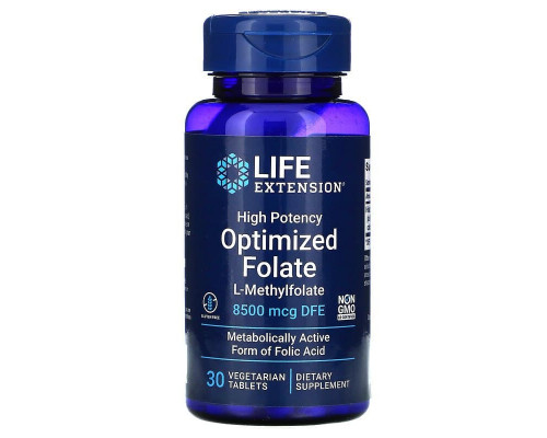 Фолат, Optimized Folate, Life Extensions, оптимізований, з високою ефективністю, 8500 мкг DFE, 30 таблеток