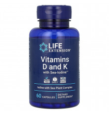 Вітамін D і К з йодом, Vitamins D and K with Sea-Iodine, Life Extension, 60 капсул