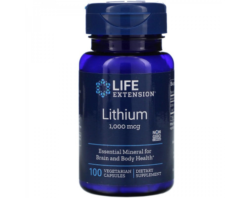 Літій оротат, Lithium, Life Extension, 1000 мкг, 100 вегетаріанських капсул