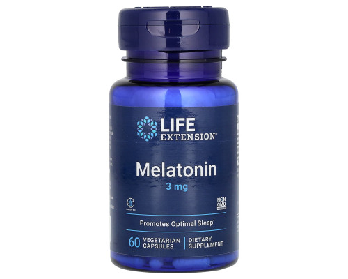 Мелатонін, Melatonin, Life Extension, 3 мг, 60 вегетаріанських капсул