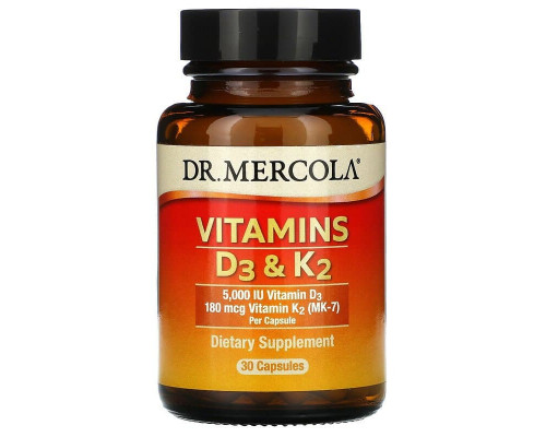 Вітамін D3 і К2, Vitamins D3 & K2, Dr. Mercola, 30 капсул