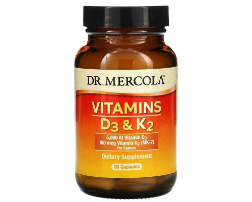 Вітаміни D3 і К2, Vitamins D3 & K2, Dr. Mercola, 5,000 МО, 90 капсул