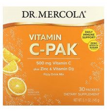 Вітамін С + цинк та вітамін D3, Vitamin C-PAK with Quercetin, Dr. Mercola, зі смаком апельсина, 500 мг, 30 пакетиків (4.84 г кожний)