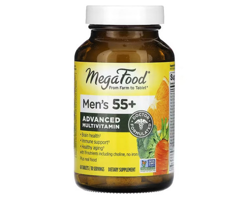 Вітаміни для чоловіків, Multivitamin & Mineral, Mega Food, без заліза, 55+, 60 таблеток