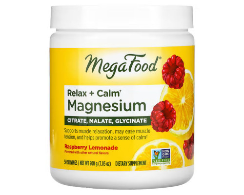 Магній, Relax + Calm Magnesium, MegaFood, малиновий лимонад, 200 г