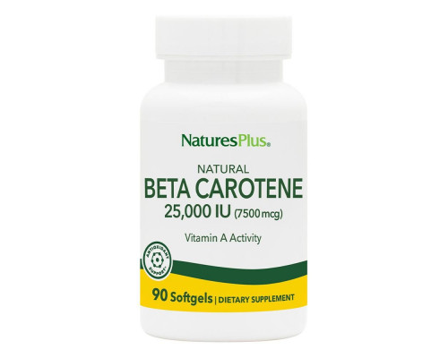 Бета-каротин натуральний, Natural Beta Carotene, Nature's Plus, 25000 МО (7500 мкг), 90 гелевих капсул