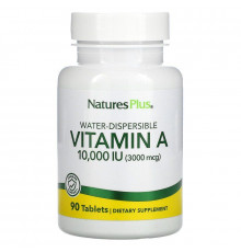 Вітамін А, Vitamin A, Nature's Plus, водорозчинний, 10000 МО (3000 мкг), 90 таблеток