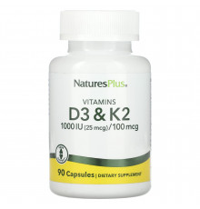 Вітамін D3 та К2, Vitamin D3 & K2, Nature's Plus, 1000 МО/100 мкг, 90 капсул