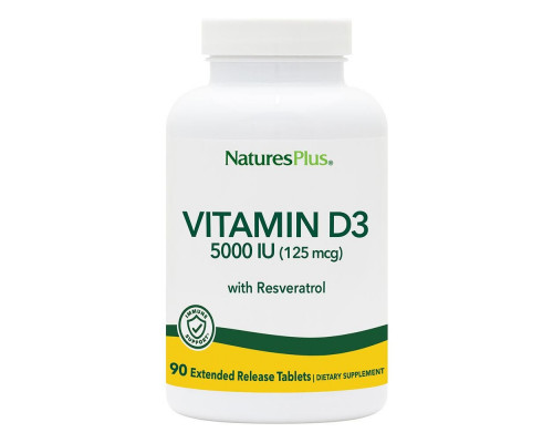 Вітамін D3 ультра, Ultra Vitamin D3, Nature's Plus, 125 мкг (5000 МО), 90 таблеток з розширеним вивільненням