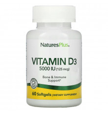 Вітамін D3, Vitamin D3, Nature's Plus, 125 мкг (5000 МО), 60 гелевих капсул