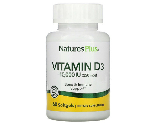Вітамін D3, Vitamin D3, Nature's Plus, 10 000 МО (250 мкг), 60 капсул