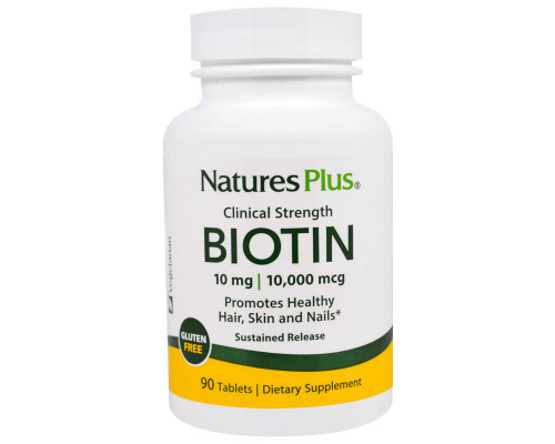 Біотин з уповільненим вивільненням, Biotin, Nature's Plus, 10000 мкг, 90 таблеток