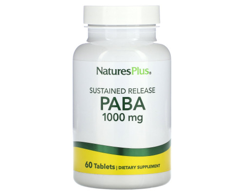 ПАБК, PABA, NaturesPlus, уповільненого вивільнення, 1000 мг, 60 таблеток