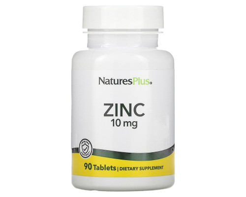 Цинк в таблетках, Zinc, Nature's Plus, 10 мг, 90 таблеток