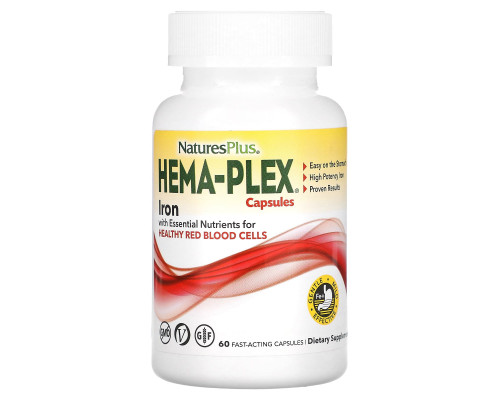 Комплекс вітамінів і мінералів, Hema-Plex, Nature's Plus, 60 швидкодіючих вегетаріанських капсул