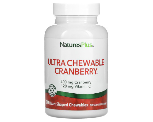Журавлина з вітаміном C, Cranberry With Vitamin C, Nature's Plus, журавлина та полуниця, 90 жувальних таблеток