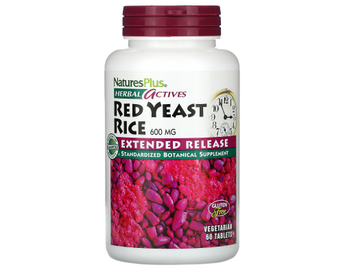 Червоний дріжджовий рис, Red Yeast Rice, Nature's Plus, Herbal Actives, 600 мг, 60 таблеток