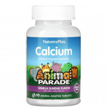 Кальцій для дітей, Calcium Children's Chewable, Nature's Plus, Animal Parade, ваніль, без цукру, 90 жувальних таблеток у формі тварин
