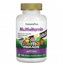 Вітаміни для дітей, Children's Chewable Multi-Vitamin, Nature's Plus, Animal Parade, смак винограду, 120 таблеток у формі тварин
