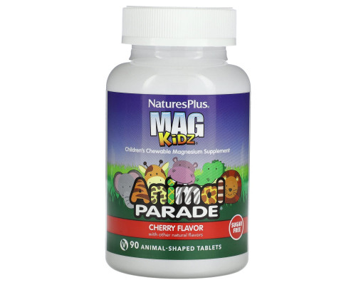 Магній для дітей, Children's Magnesium, Nature's Plus, Animal Parade, смак вишні, 90 жувальних цукерок у формі тварин